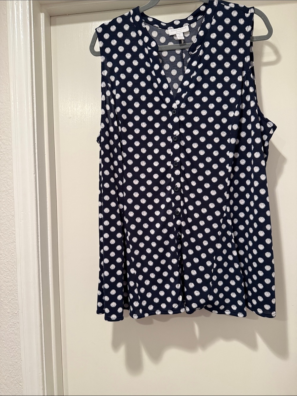 Charter Club Navy & White Polka Dot Sleeveless V-Neck Camisole